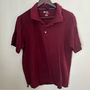 BCC Khaki Polo Shirt Maroon Red Golf Casual Cotton Neutral Athleisure